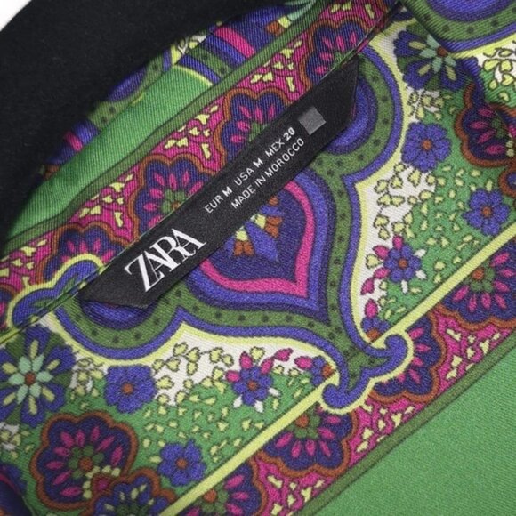 ZARA Green Floral Printed Long Button Shirt Blouse MEDIUM 8745/279 Slit Paisley - Picture 5 of 14